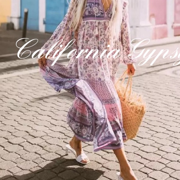 HP🎉Boho Chic Gypsy Vintage Floral Maxi Dress - Picture 3 of 13